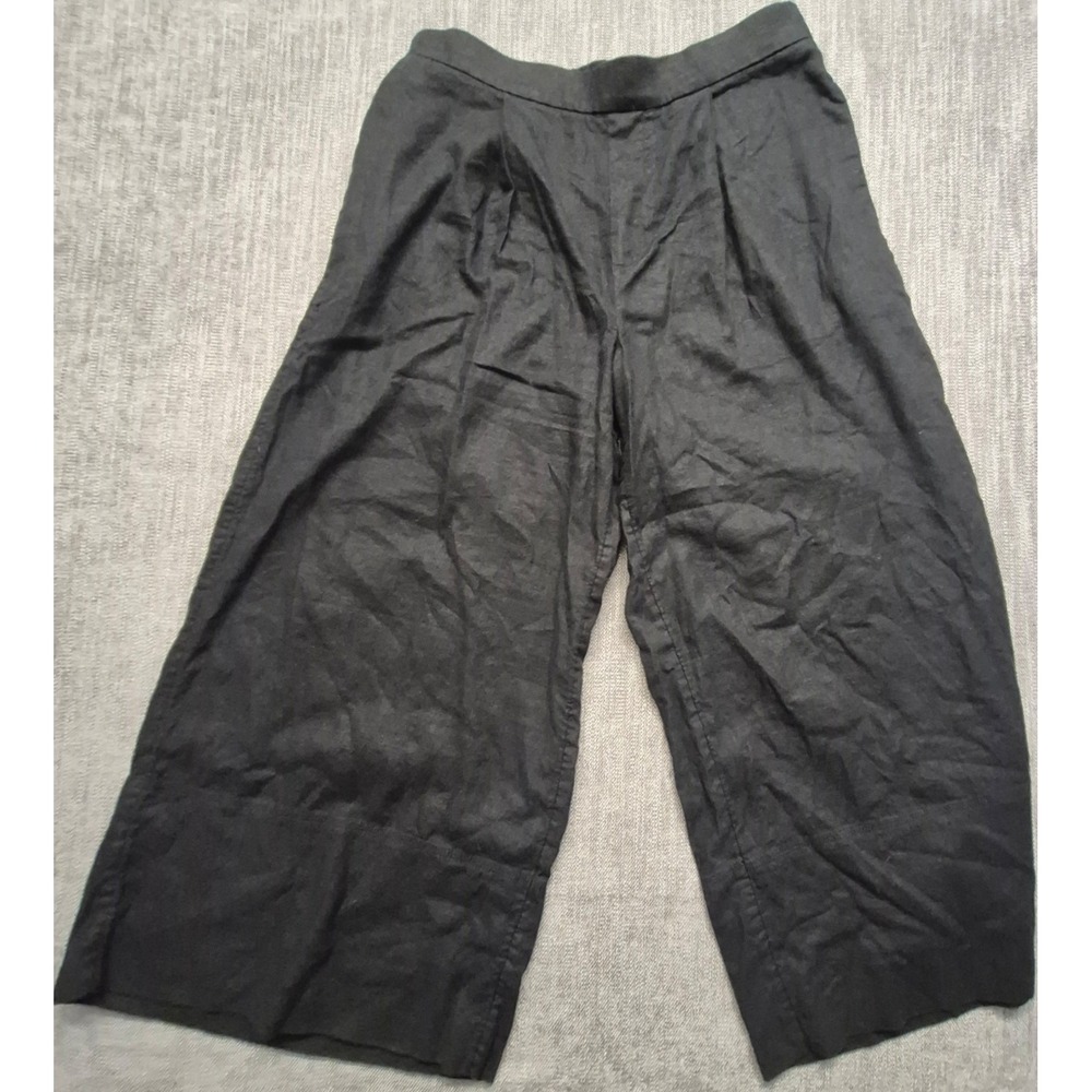 NWT Banana Republic women's black linen blend cropped wide leg pants M boho